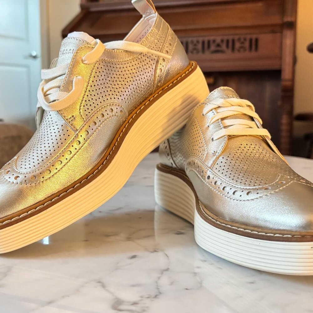 Cole Haan Original Grand Platform Wingtip Oxfords in Gold Metallic